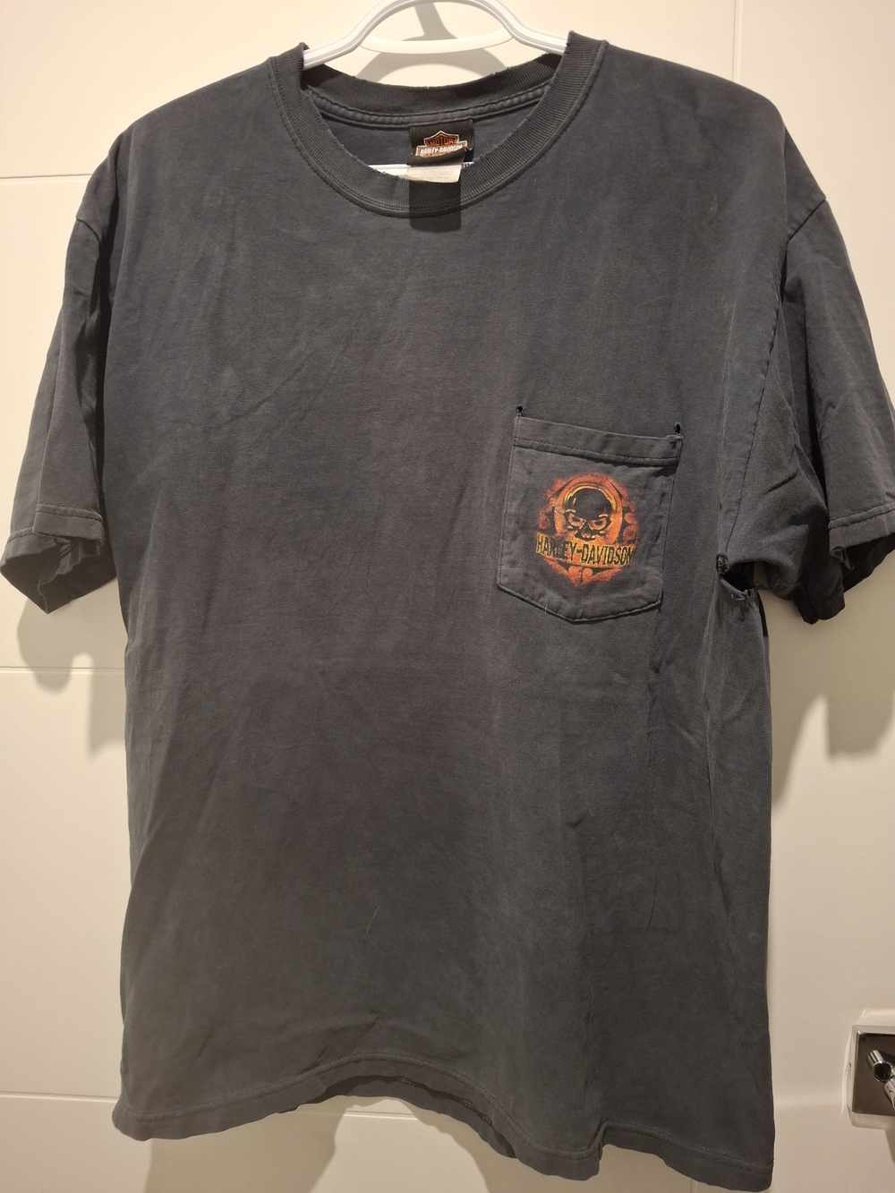Harley-Davidson Black Short Sleeve Pocket Tee with Flame Skull Graphic